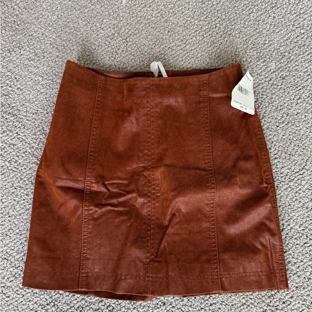 Free People Brown Leather-Like Mini Skirt Size 2 NWT